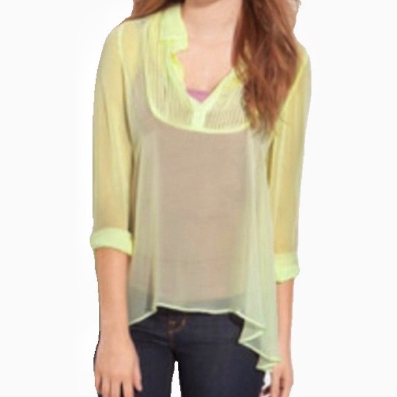Free People Georgette Sheer Embroidered Blouse, M